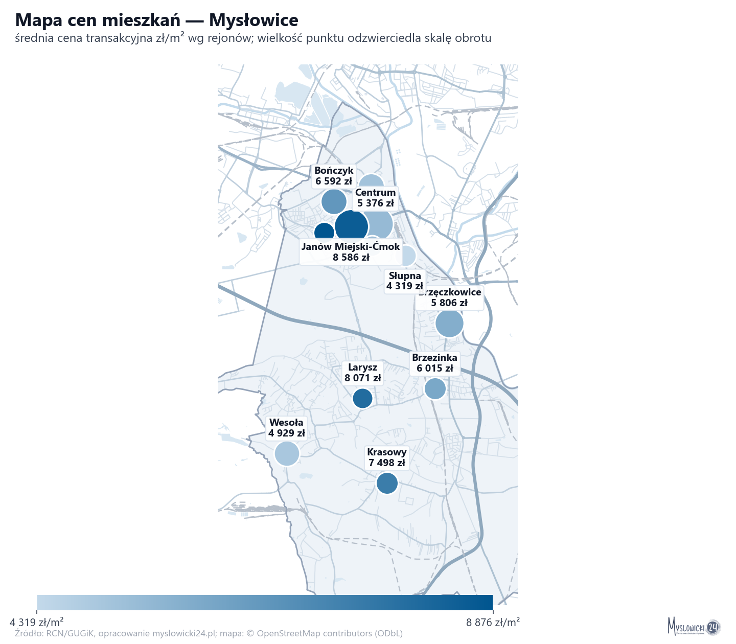 Mapa cen mieszkań - Mysłowice