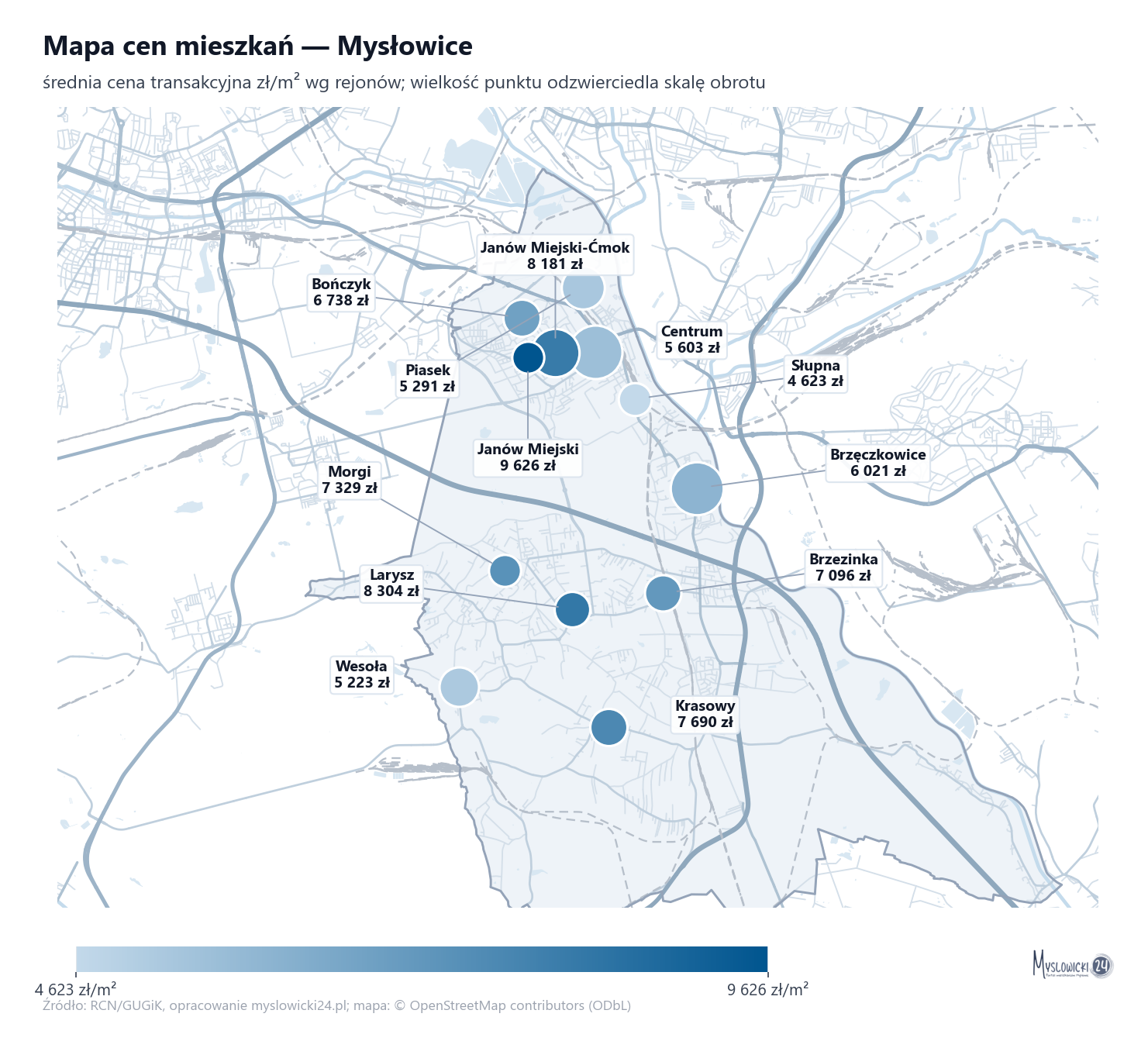 Mapa cen mieszkań - Mysłowice