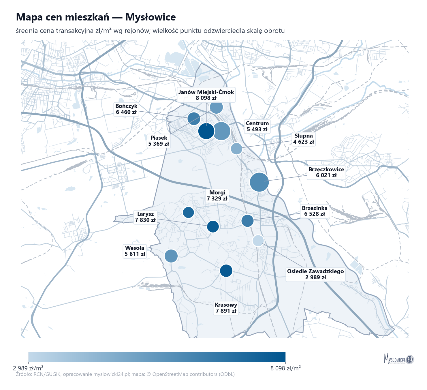 Mapa cen mieszkań - Mysłowice