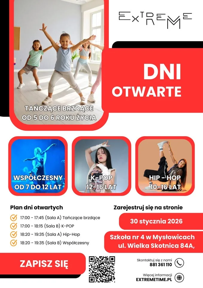 Grafika promocyjna wydarzenia Dni Otwarte Extreme Time — Szkoła Podstawowa nr 4 w Mysłowicach