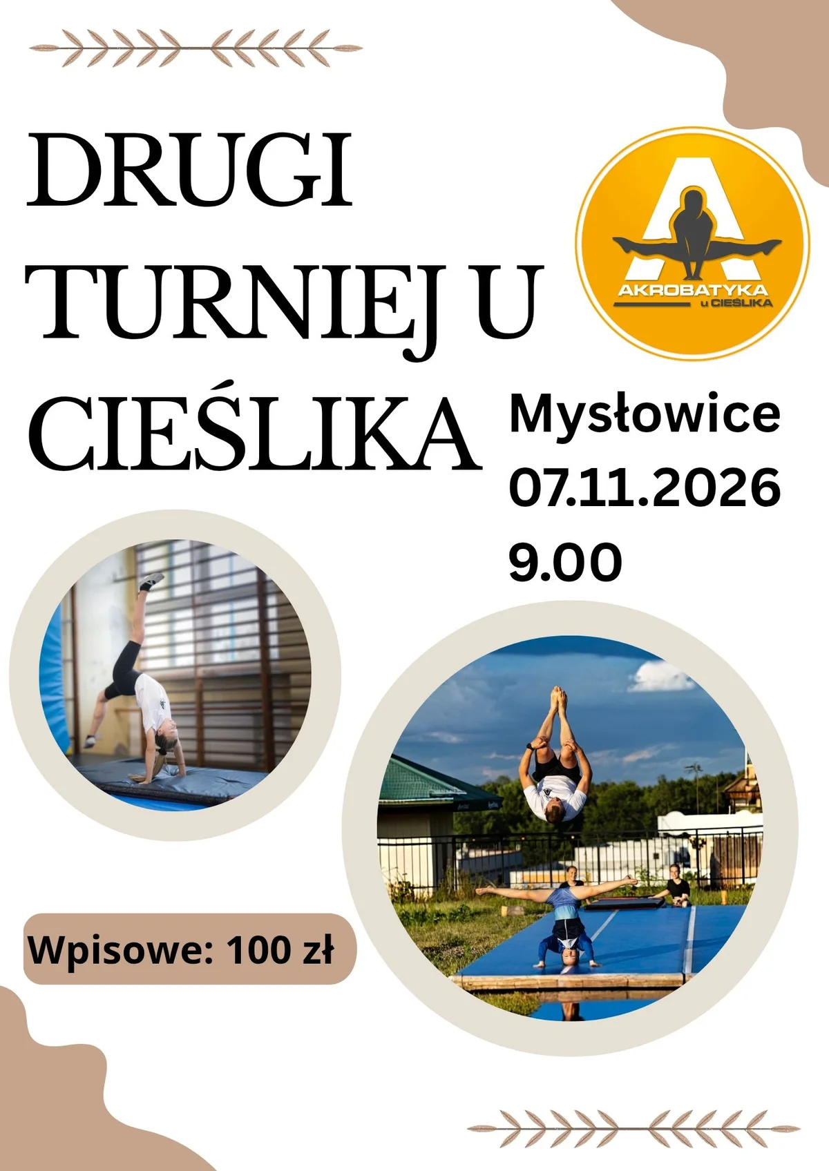 Grafika promocyjna wydarzenia Drugi Turniej u Cieślika – akrobatyka w Mysłowicach