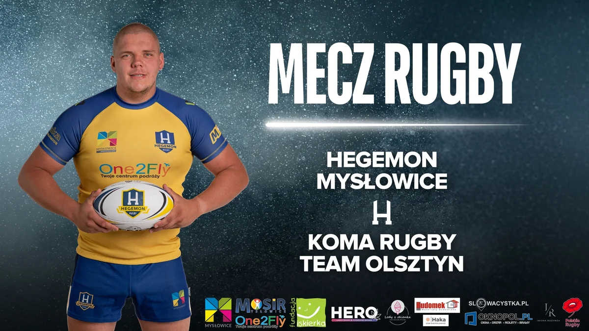 Grafika promocyjna wydarzenia Hegemon Mysłowice – mecz 1. ligi rugby