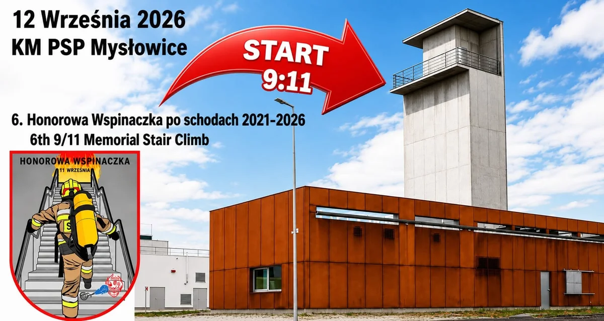 Grafika promocyjna wydarzenia Honorowa Wspinaczka po schodach |2021-2026| – Mysłowice 2026