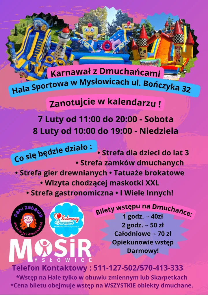 Grafika promocyjna wydarzenia Karnawał z dmuchańcami w Mysłowicach