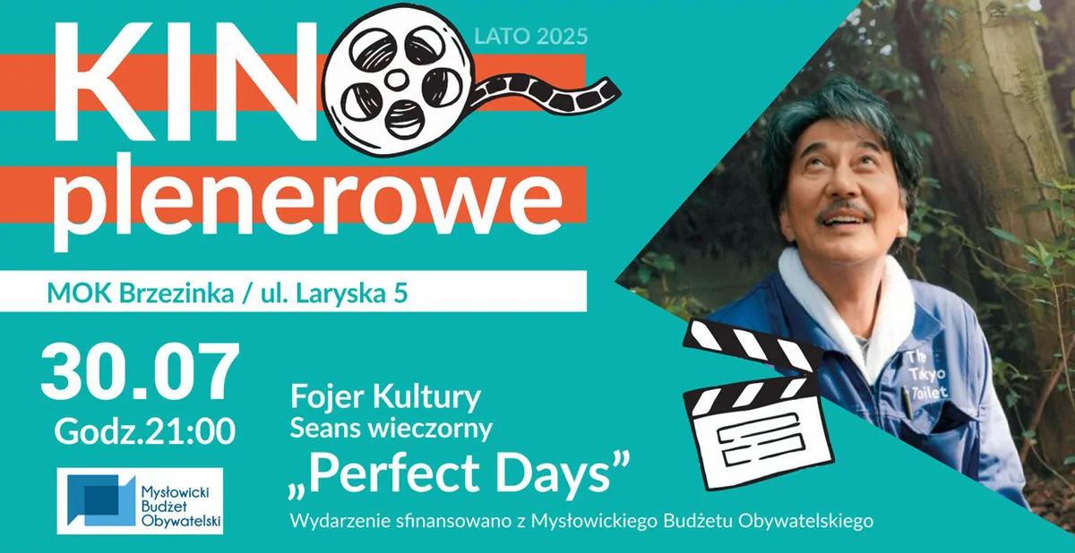 Grafika promocyjna wydarzenia Letnie kino plenerowe w Myslowicach – pokaz filmu Perfect Days