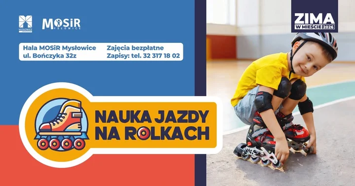 Grafika promocyjna wydarzenia Nauka Jazdy na Rolkach – feriowe, bezpłatne lekcje dla dzieci