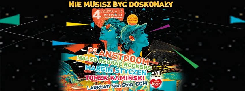 Grafika promocyjna wydarzenia Bądź jak Jezus 2026 w Mysłowicach. XVII edycja koncertu w Parku Zamkowym