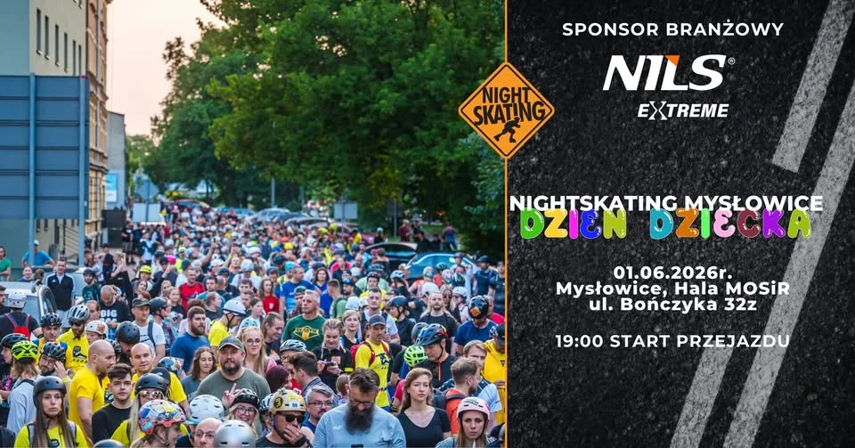 Grafika promocyjna wydarzenia Nightskating Mysłowice – rolkowy Dzień Dziecka na ulicach miasta
