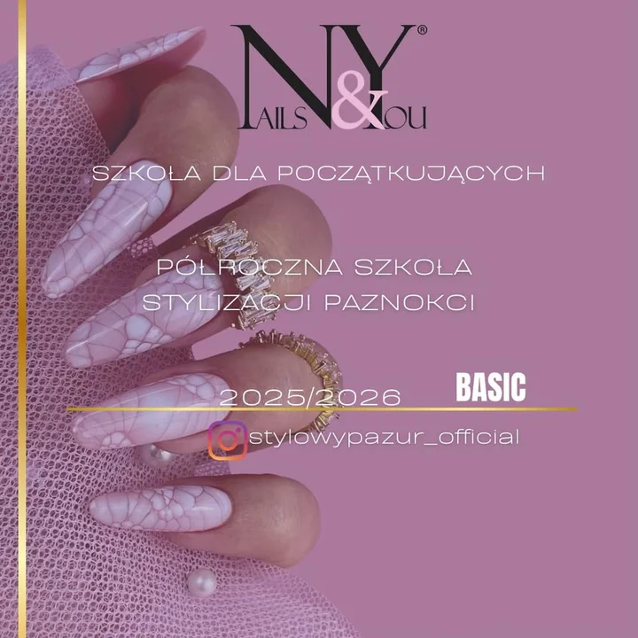 Grafika promocyjna wydarzenia Półroczna Szkoła Stylizacji Paznokci BASIC — kurs dla początkujących w Mysłowicach
