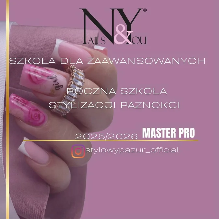 Grafika promocyjna wydarzenia Roczna Szkoła Stylizacji Paznokci MASTER PRO — program zaawansowany dla stylistek