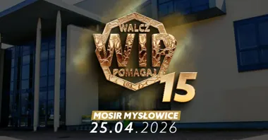 Grafika promocyjna wydarzenia Gala WiP 15 w Mysłowicach – jubileuszowa edycja pełna emocji i pomocy