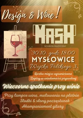 Grafika promocyjna wydarzenia Design & Wine: malowanie i wino w Mysłowicach