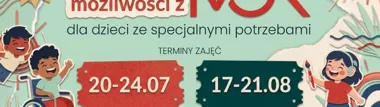 Grafika promocyjna wydarzenia Wakacje z MOK. Specjalne turnusy zajęć dla dzieci w Mysłowicach