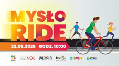 Grafika promocyjna wydarzenia MYSŁO RIDE w ramach Europejskiego Tygodnia Mobilności