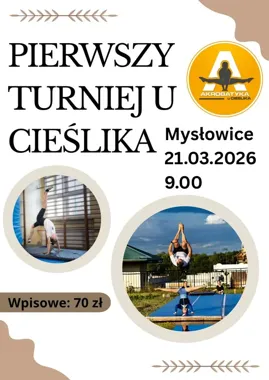 Grafika promocyjna wydarzenia Pierwszy turniej u Cieślika — zabawa i rywalizacja dla młodych akrobatów
