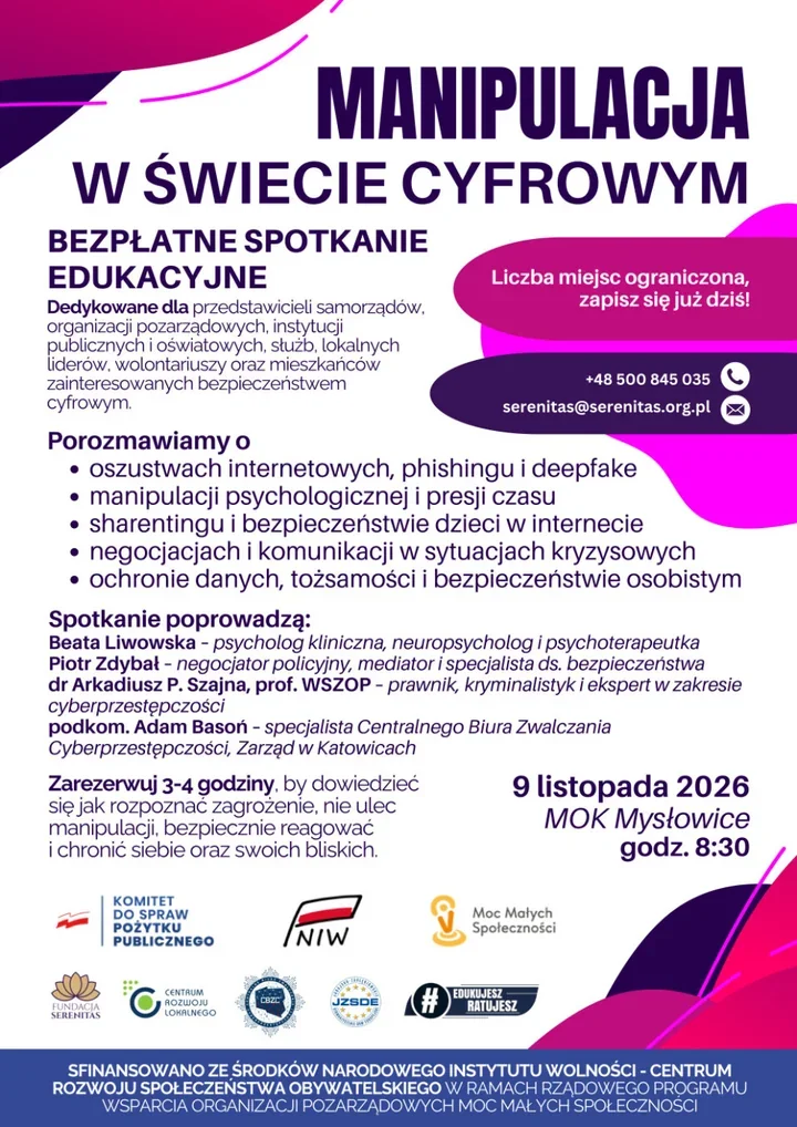 Fałszywy policjant, deepfake i wyłudzenie BLIK. Spotkanie w Mysłowicach