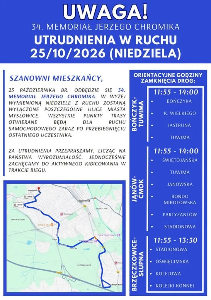 Memoriał Jerzego Chromika zmieni organizację ruchu. Te ulice będą zamknięte